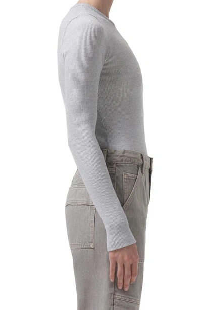 Shop Agolde Alma Shrunken Long Sleeve Top In Brushed Grey Heather