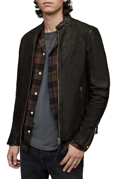 Shop Allsaints Cora Leather Jacket In Anthracite Grey