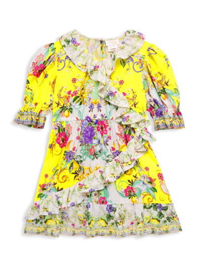Shop Camilla Little Girl's & Girl's Mini Ruffle Wrap Dress In Yellow Multi