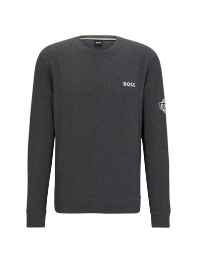 Shop Hugo Boss Men's Loungewear Sweatshirt With Patch Logo In Grey