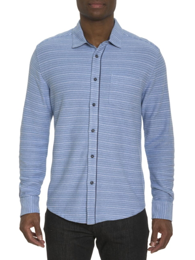 Shop Robert Graham Men's Adler Striped Knit Shirt In Light Blue