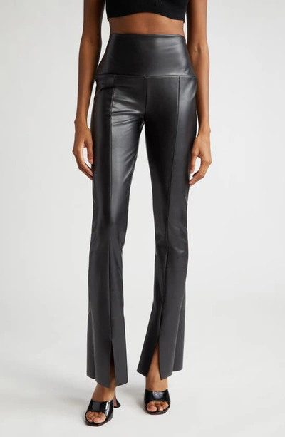 Shop Norma Kamali Spat Slit Front Faux Leather Pants In Black