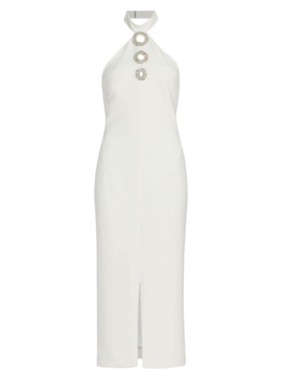 Shop Safiyaa Women's Zeanep Embellished Heavy Crepe Halter Dress In Ivory With Crystal