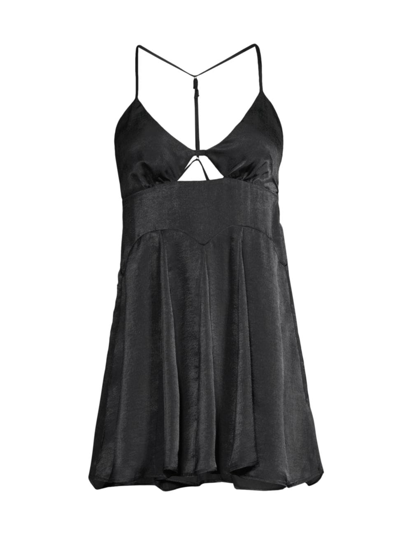 Shop Free People Women's Good Catch Sleeveless Satin Minidress In Black