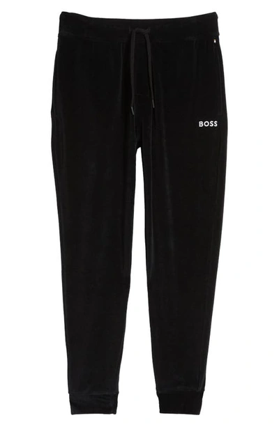 Shop Hugo Boss Heritage Logo Embroidered Velour Lounge Joggers In Black