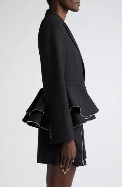 Shop Alexander Mcqueen Zip Ruffle Wool & Mohair Blend Jacket In 1000 Black
