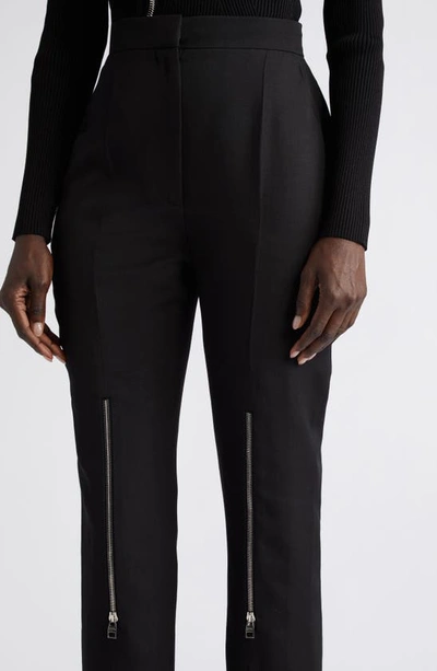 Shop Alexander Mcqueen Zip Detail Wool Straight Leg Pants In 1000 Black