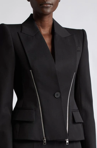 Shop Alexander Mcqueen Double Zip Wool Jacket In 1000 Black
