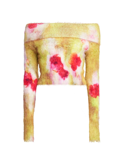 Shop Acne Studios Women's Kario Crop Off-the-shoulder Sweater In Yellow Pink