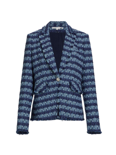 Shop Veronica Beard Women's Cutaway Dickey Tweed Single-button Jacket In Blue Multi