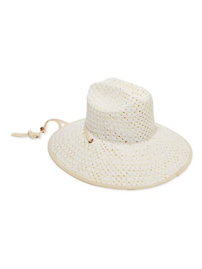 Shop Lele Sadoughi Women's Checkered Straw Wide Brim Hat In White Washed