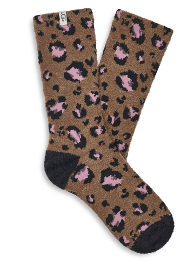 Shop Ugg Women's Leslie Graphic Crew Socks In Cedar Bark Leopard