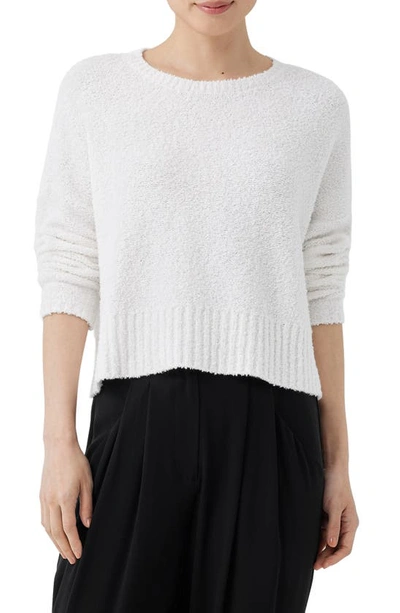Shop Eileen Fisher Crewneck Boxy Organic Cotton Blend Sweater In White
