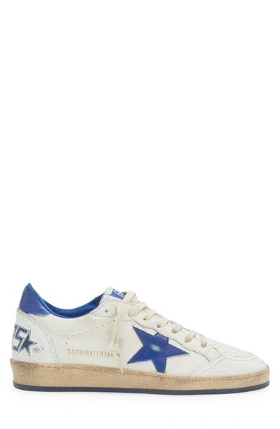 Golden Goose Ball Star Sneakers In White Nappa Leather With Light Blue Laminated Leather Star And Heel Tab In White/ Bluette