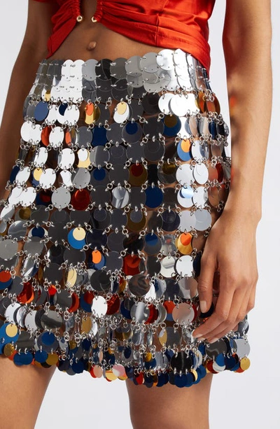 Shop Rabanne Paillette Semisheer Miniskirt In M097 Silver / Bright Orange /