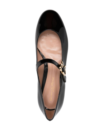 Shop Gianvito Rossi Round-toe Buckle-strap Ballerina Shoes In 黑色