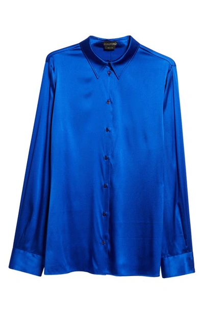 Shop Tom Ford Satin Button-up Blouse In Cobalt Blue