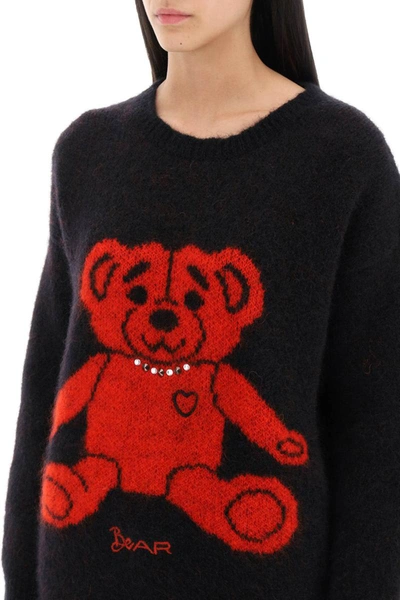 Shop Alessandra Rich Sweater In Jacquard Knit With Bear Motif And Appliques In Multicolor