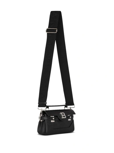 Shop Balmain Black Handbag With Magnetic B Closure And All-over Monogram In Grainy Leather Man