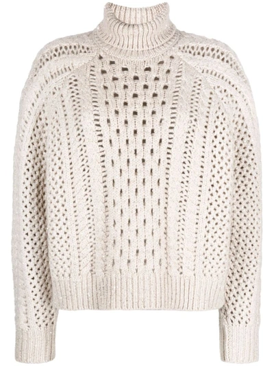 Shop Brunello Cucinelli Crochet Turtleneck Sweater In Nude &amp; Neutrals