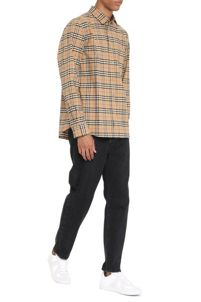 Shop Burberry Checked Cotton Shirt In Beige