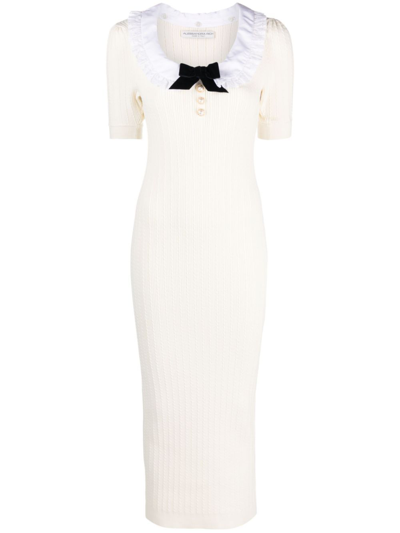 Shop Alessandra Rich White Bib-collar Knitted Dress In Neutrals