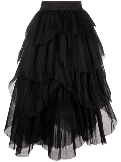 Shop Aje Black Elsie Ruffled Tulle Midi Skirt