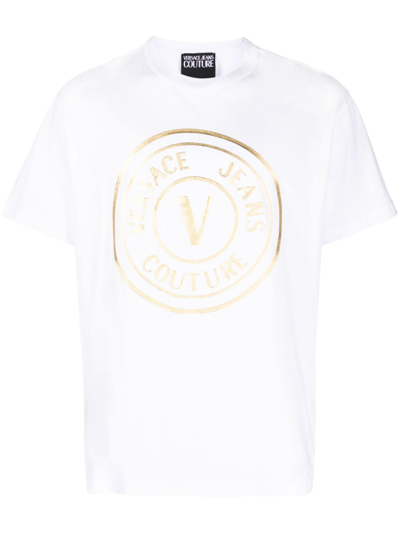 Shop Versace Jeans Couture White V-emblem Cotton T-shirt