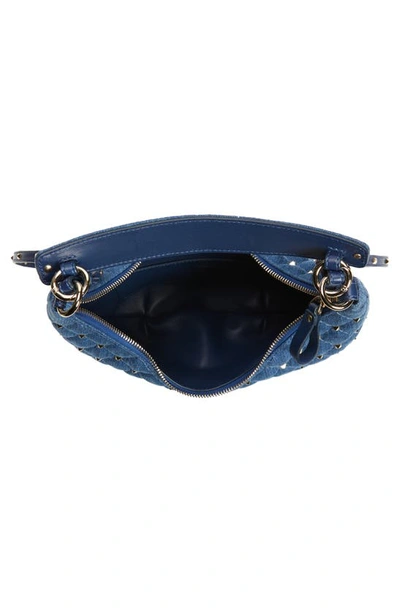 Valentino Rockstud Small Quilted Denim Hobo Bag In 849 Light Denim