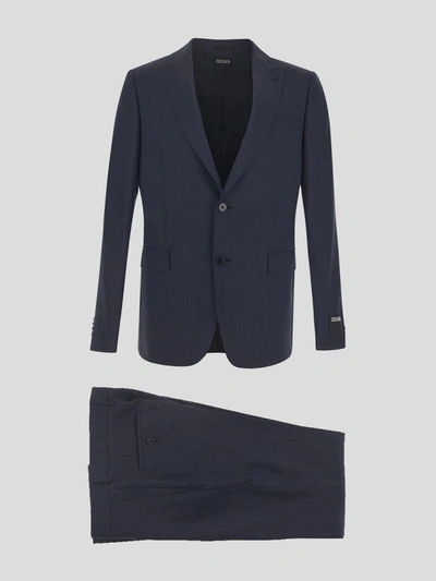 Shop Ermenegildo Zegna Zegna Single-breasted Suit In Blue