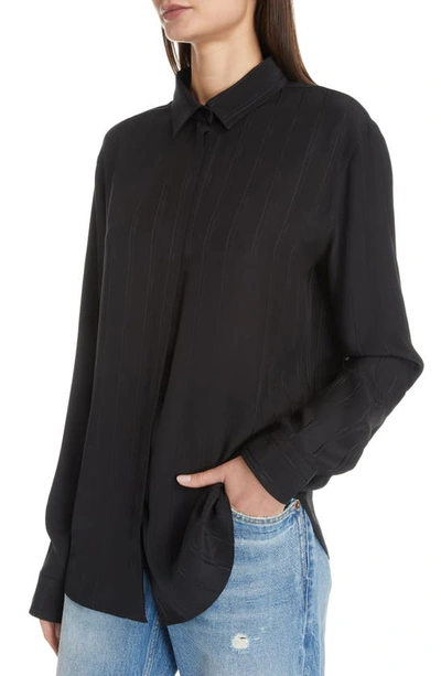 Shop Saint Laurent Tonal Stripe Silk Blouse In Noir