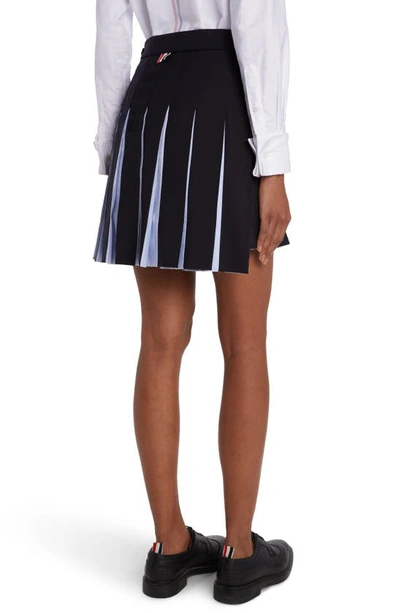 Shop Thom Browne Pleated Wool & Cotton Miniskirt In Dark Blue