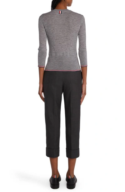Shop Thom Browne Three-quarter Sleeve Rib Crewneck Sweater In Light Grey