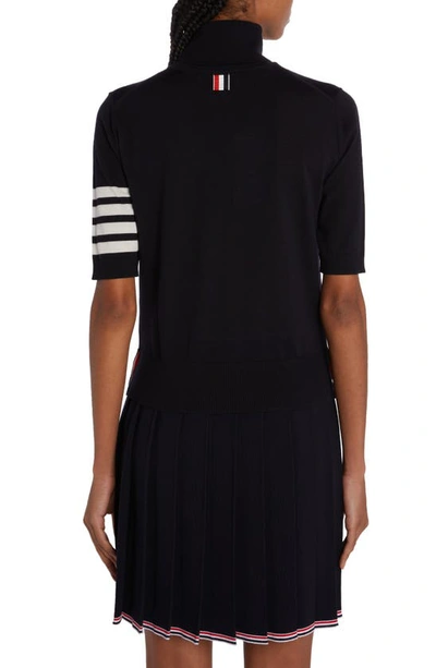 Thom Browne Black Short Sleeve Sweater With 4-bar Detail In Wool Woman In Navy