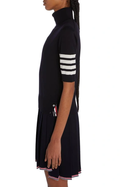 Thom Browne Black Short Sleeve Sweater With 4-bar Detail In Wool Woman In Navy