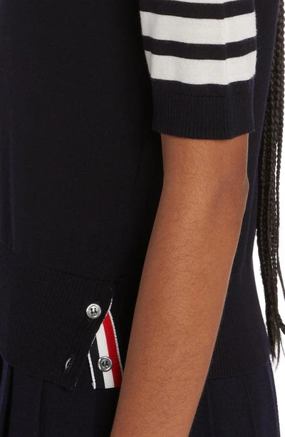 Thom Browne Black Short Sleeve Sweater With 4-bar Detail In Wool Woman In Navy