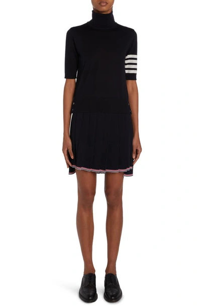 Thom Browne Black Short Sleeve Sweater With 4-bar Detail In Wool Woman In Navy