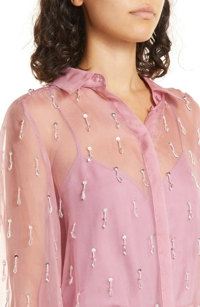 Shop Cinq À Sept Kandice Crystal Drop Silk Button-up Shirt In Faded Violet