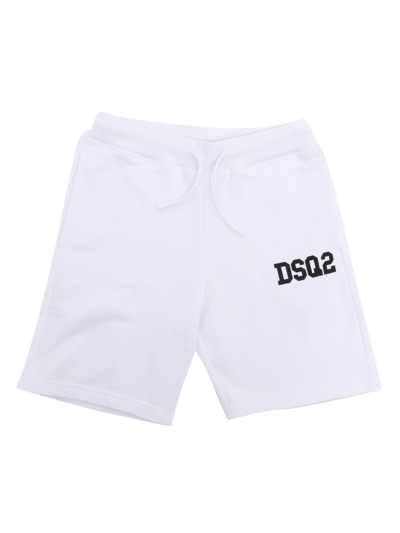 Shop Dsquared2 Kids Logo Printed Bermuda Shorts In White