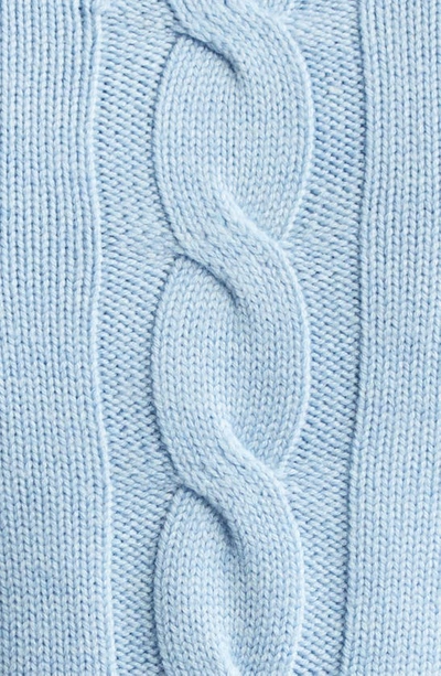 Shop Staud Duke Crop Mixed Media Cable Knit Sweater In French Blue/ White