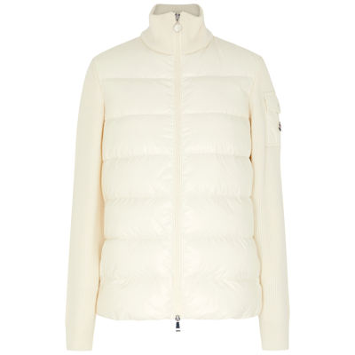 Shop Moncler Quilted Shell And Wool Cardigan In Cream