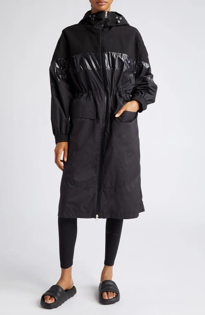 Shop Moncler Elorn Mixed Media Long Coat In Black