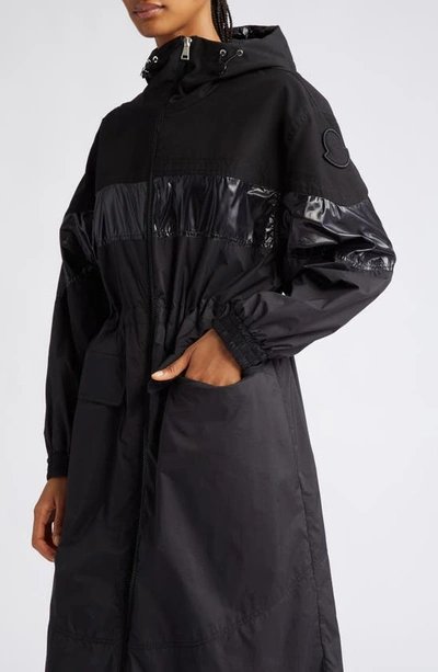 Shop Moncler Elorn Mixed Media Long Coat In Black