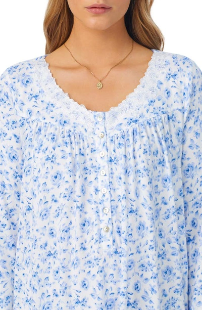 Shop Eileen West Long Sleeve Short Nightgown In White Blue Pt