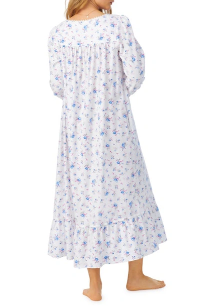 Shop Eileen West Long Sleeve Flannel Ballet Nightgown In White/ Blue