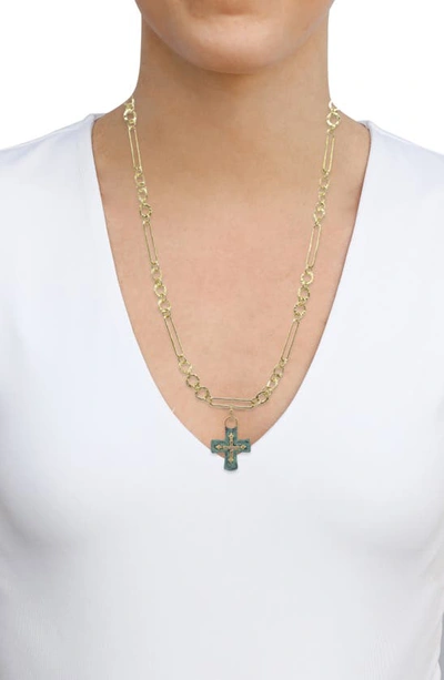 Shop Armenta Artifact Cross Pendant Charm In Green