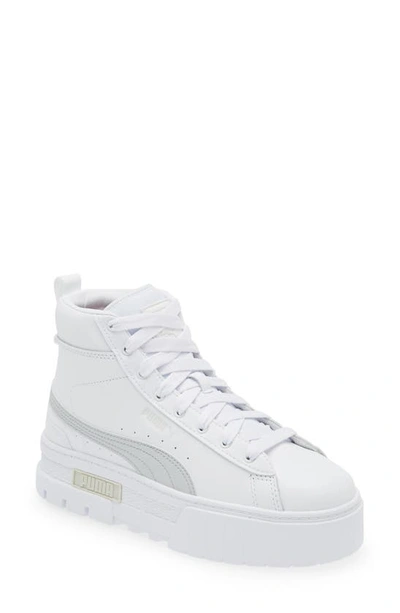 Shop Puma Mayze Mid Sneaker In  White-ash Gray
