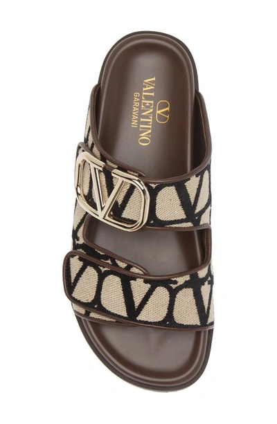 Shop Valentino Vlogo Toile Iconographe Slide Sandal In Natural/ Brown