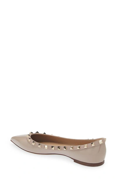 Shop Valentino Garavani Rockstud Pointed Toe Ballerina Flat In P45 Poudre/ Poudre