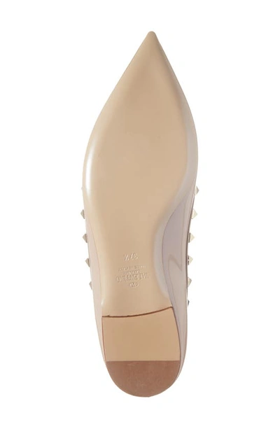 Shop Valentino Rockstud Pointed Toe Ballerina Flat In P45 Poudre/ Poudre